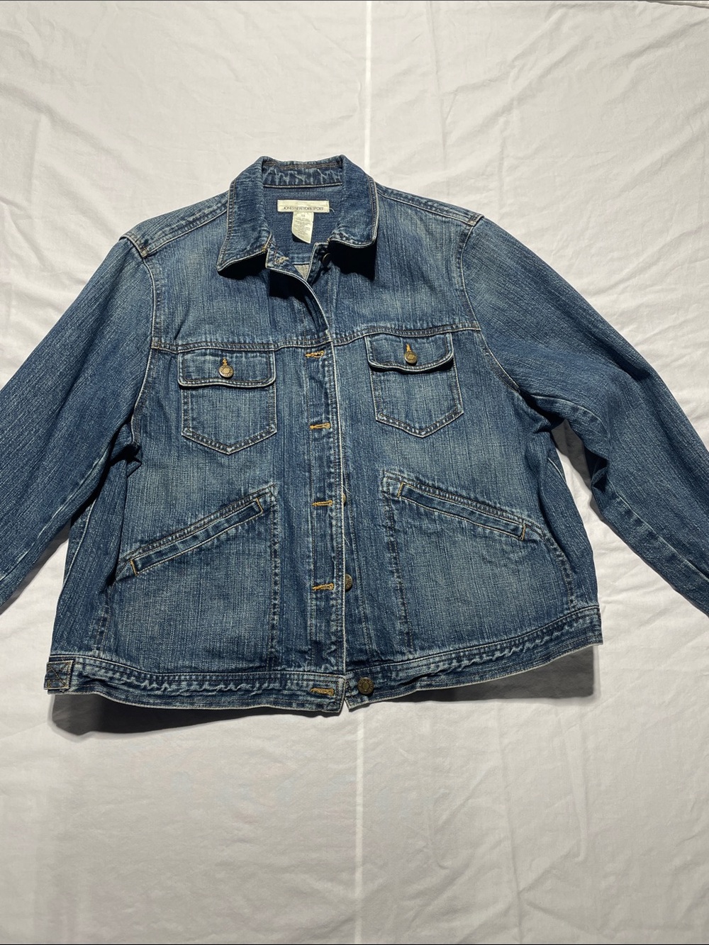 1X by Jones New York. Classic Denim Jacket in Medium Blue - Women